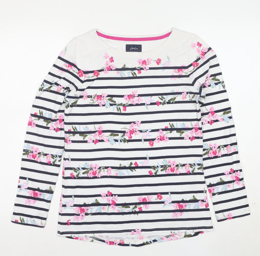 Joules Womens White Floral Striped Long Sleeve Cotton Top UK 8