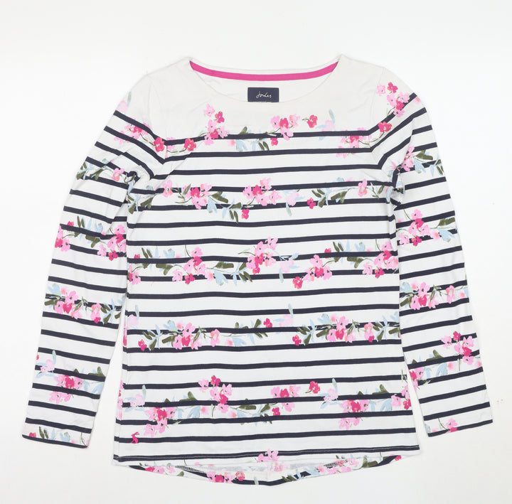 Joules Womens White Floral Striped Long Sleeve Cotton Top UK 8