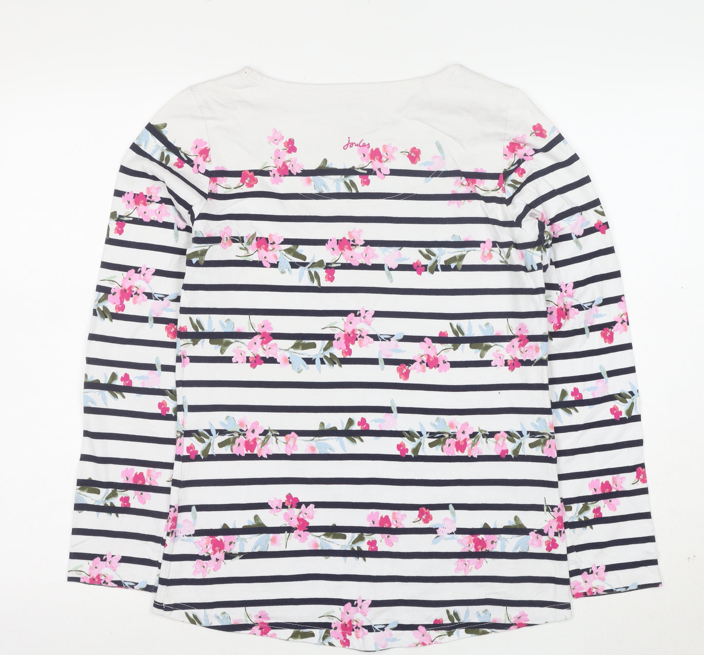 Joules Womens White Floral Striped Long Sleeve Cotton Top UK 8