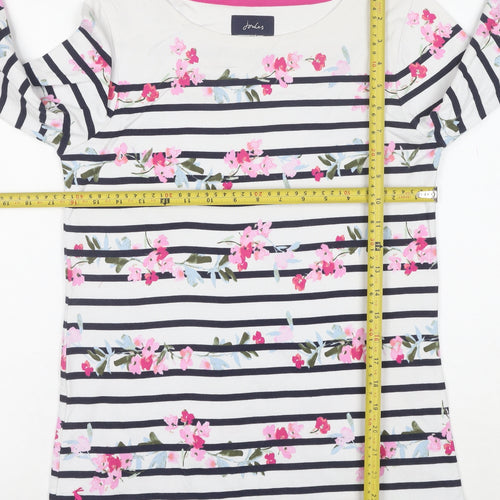 Joules Womens White Floral Striped Long Sleeve Cotton Top UK 8