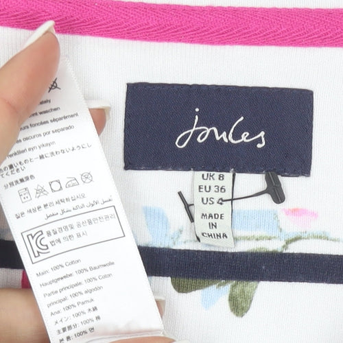 Joules Womens White Floral Striped Long Sleeve Cotton Top UK 8