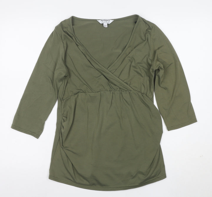 Dorothy Perkins Maternity Khaki Green 3/4 Sleeve Wrap Top UK 10