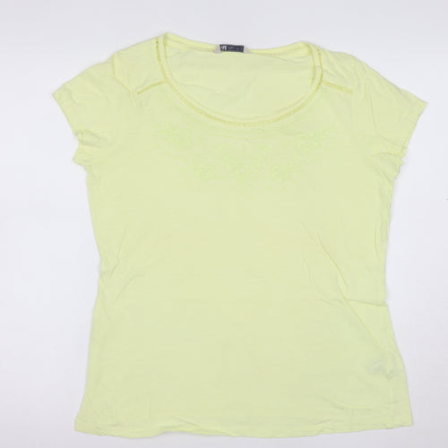 Marks and Spencer Women's Yellow Cotton Embroidered T-Shirt UK 14
