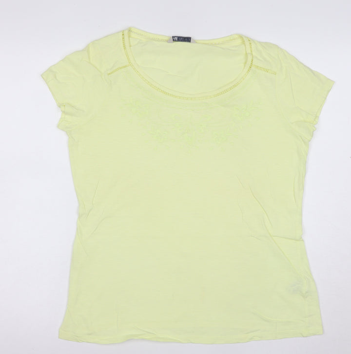 Marks and Spencer Women's Yellow Cotton Embroidered T-Shirt UK 14