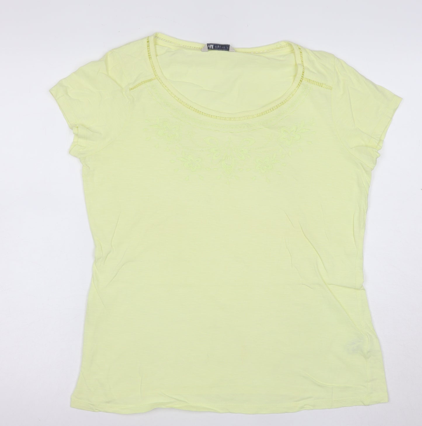 Marks and Spencer Women's Yellow Cotton Embroidered T-Shirt UK 14
