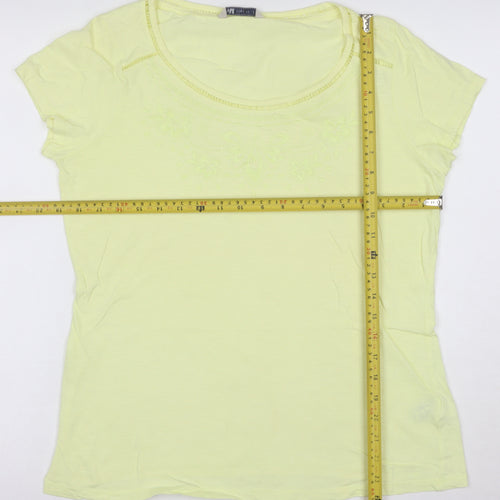Marks and Spencer Women's Yellow Cotton Embroidered T-Shirt UK 14