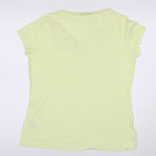 Marks and Spencer Women's Yellow Cotton Embroidered T-Shirt UK 14