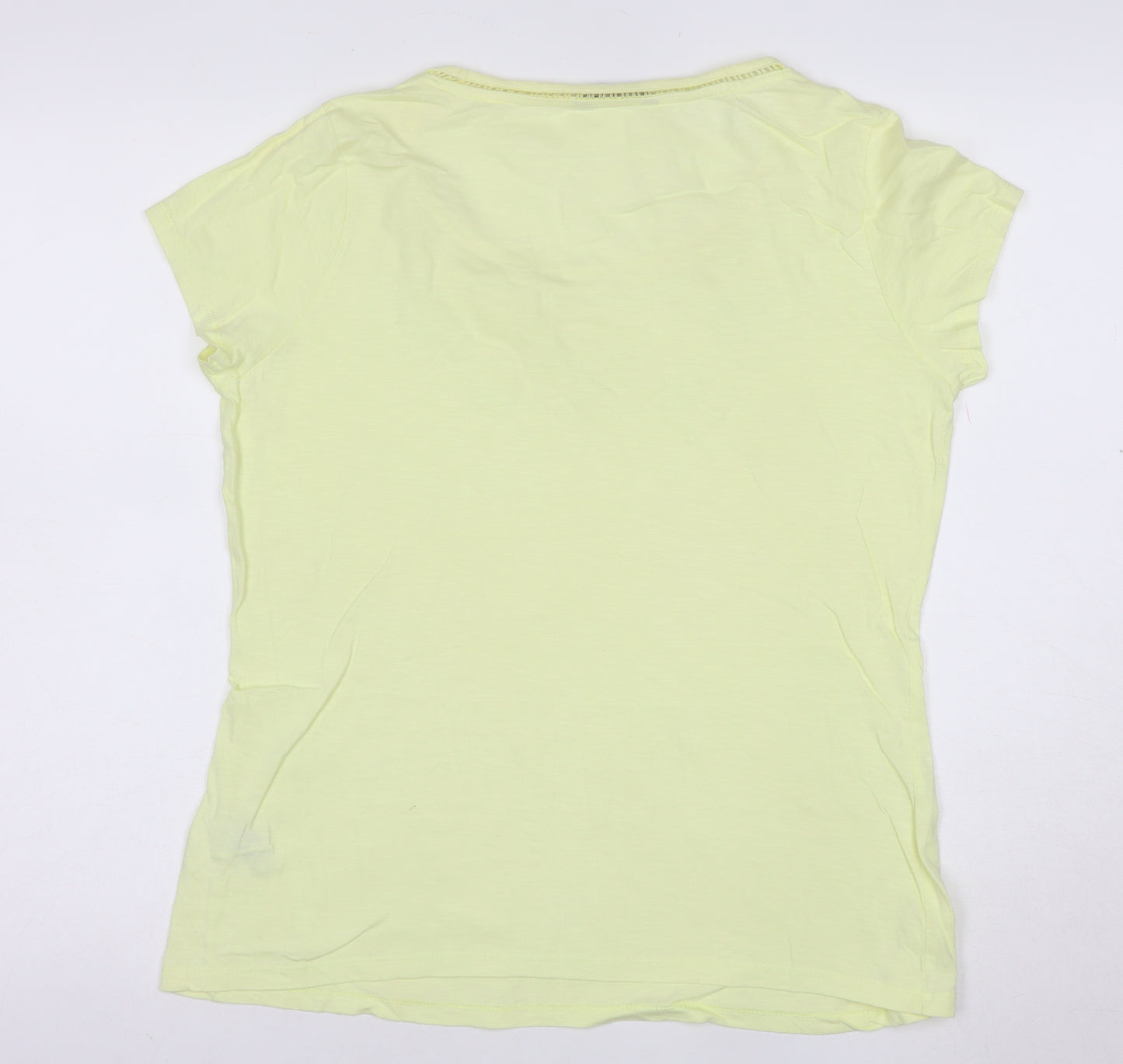 Marks and Spencer Women's Yellow Cotton Embroidered T-Shirt UK 14