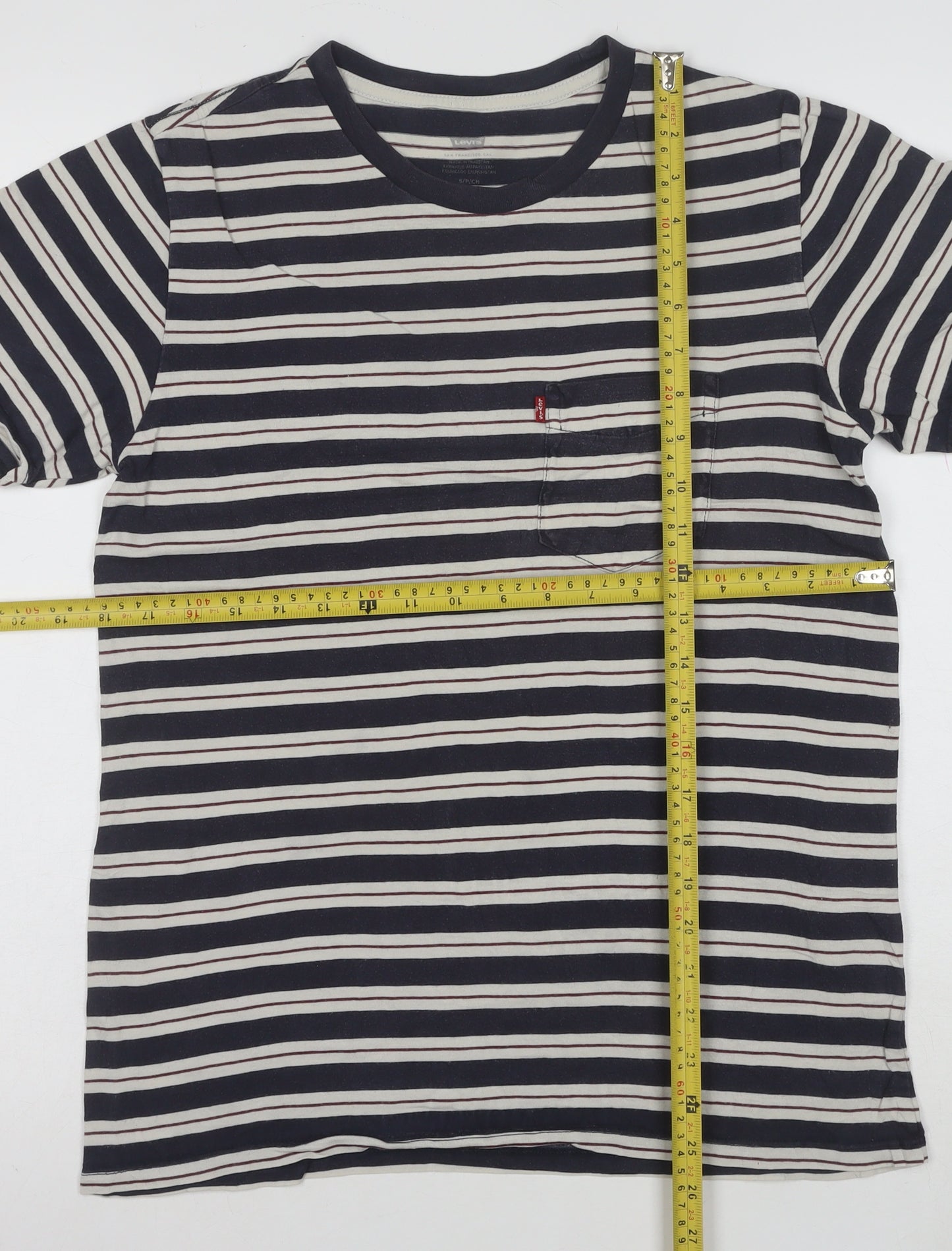 Levi's Men's Navy White Striped Cotton Crew Neck T-Shirt Size S