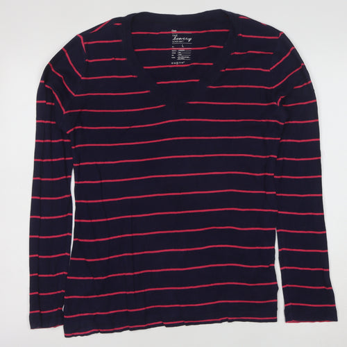 Gap Women’s Blue Striped V-Neck Long Sleeve Cotton Modal T-Shirt Size L