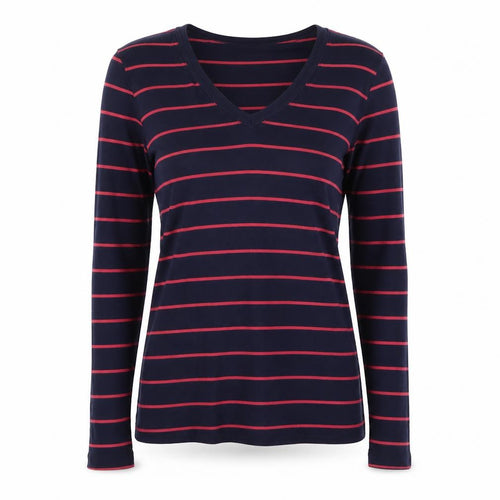 Gap Women’s Blue Striped V-Neck Long Sleeve Cotton Modal T-Shirt Size L