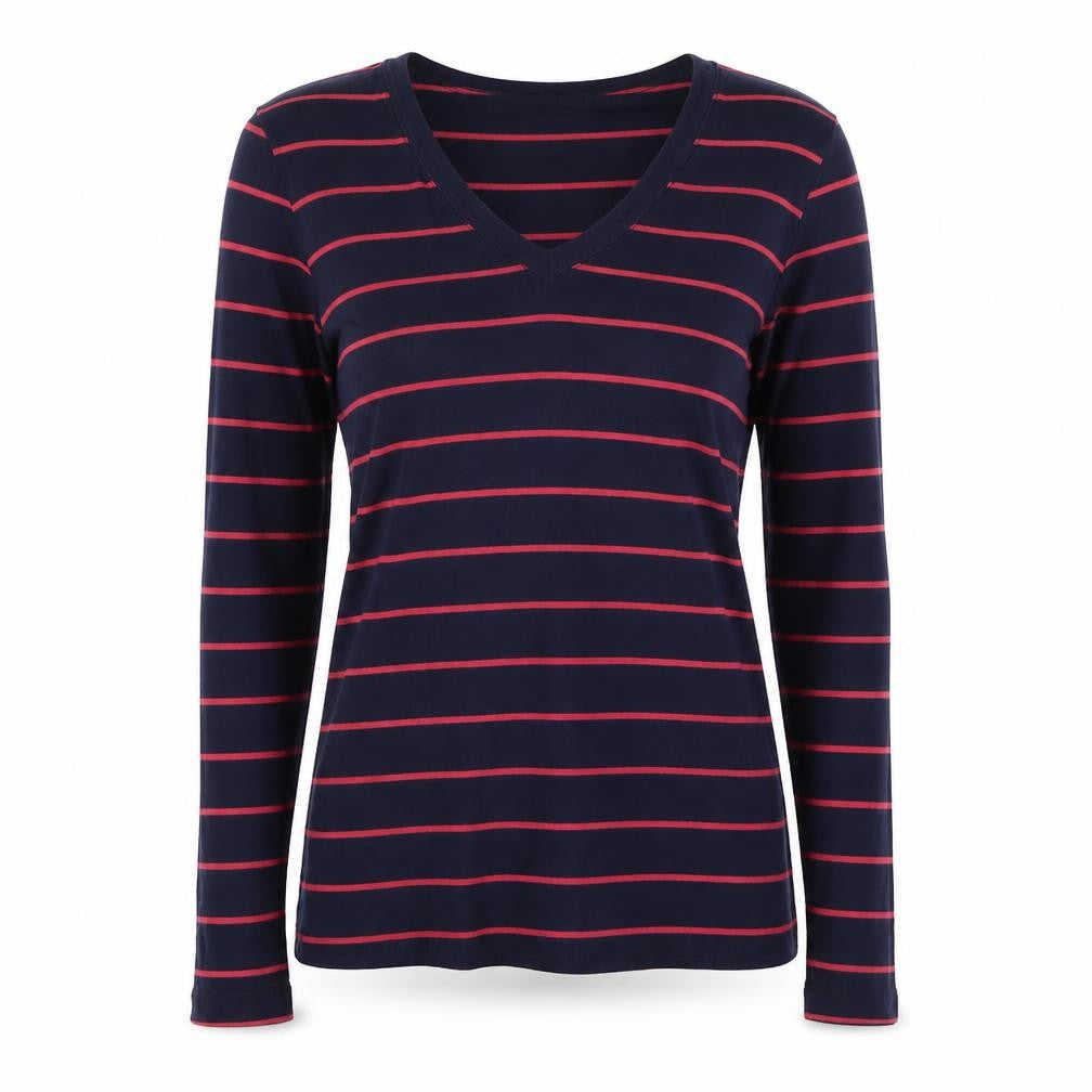 Gap Women’s Blue Striped V-Neck Long Sleeve Cotton Modal T-Shirt Size L