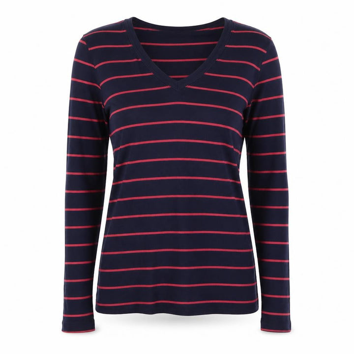 Gap Women’s Blue Striped V-Neck Long Sleeve Cotton Modal T-Shirt Size L