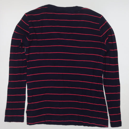 Gap Women’s Blue Striped V-Neck Long Sleeve Cotton Modal T-Shirt Size L