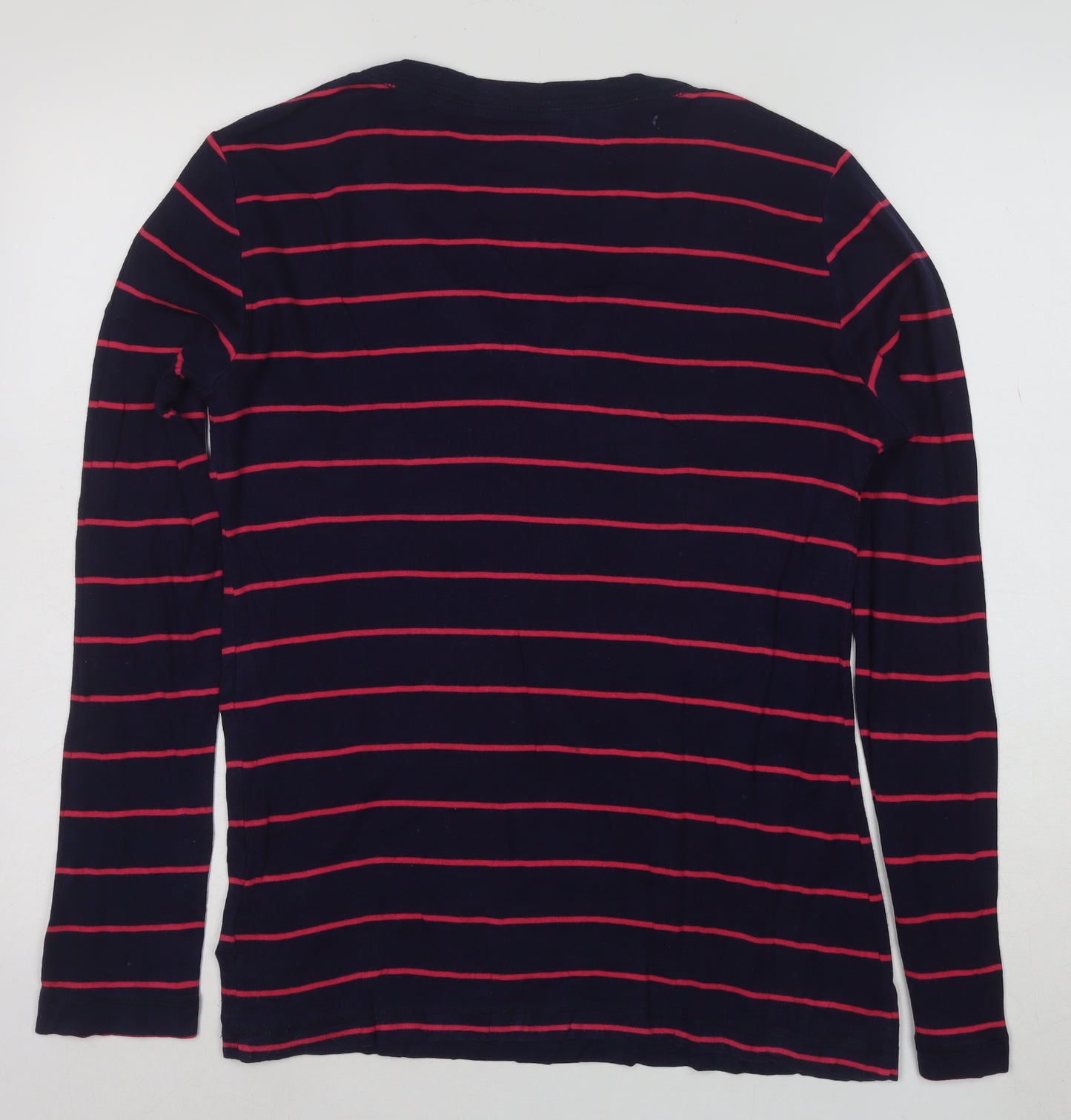 Gap Women’s Blue Striped V-Neck Long Sleeve Cotton Modal T-Shirt Size L