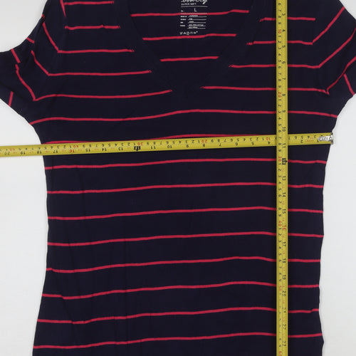 Gap Women’s Blue Striped V-Neck Long Sleeve Cotton Modal T-Shirt Size L