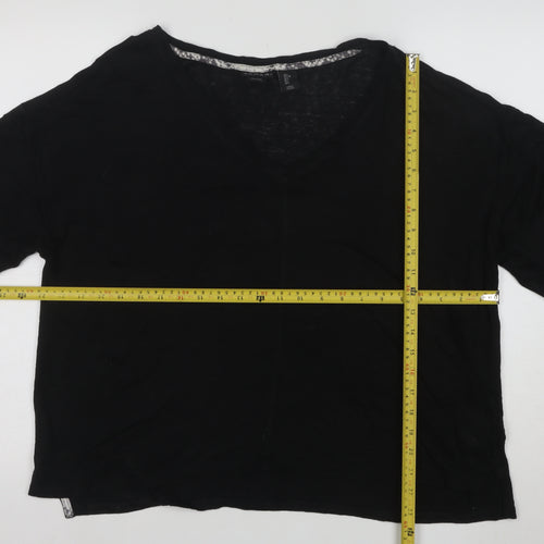 Tahari Women’s Black Linen V-Neck Short Sleeve Relaxed Fit T-Shirt Size L