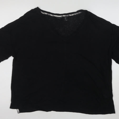 Tahari Women’s Black Linen V-Neck Short Sleeve Relaxed Fit T-Shirt Size L