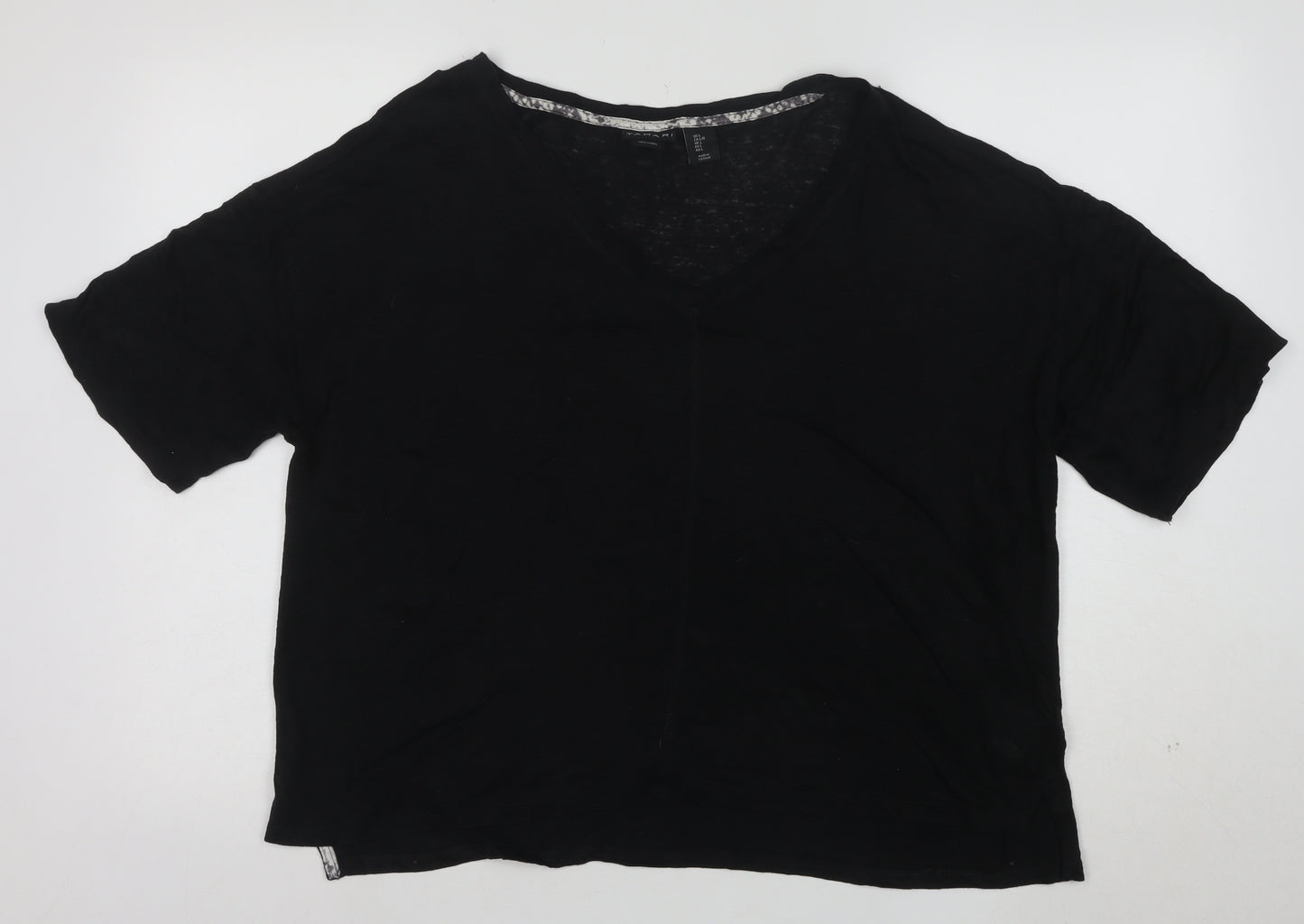 Tahari Women’s Black Linen V-Neck Short Sleeve Relaxed Fit T-Shirt Size L