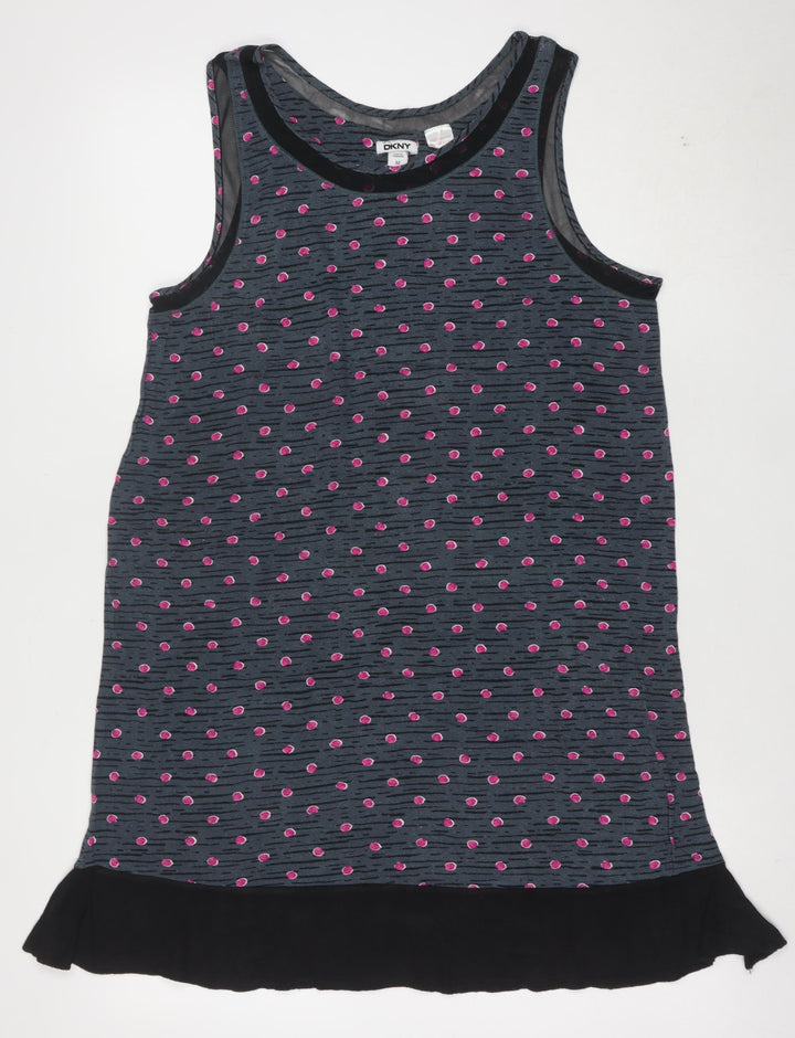 DKNY Women's Grey Polka Dot Tank Dress M Sleeveless Jersey