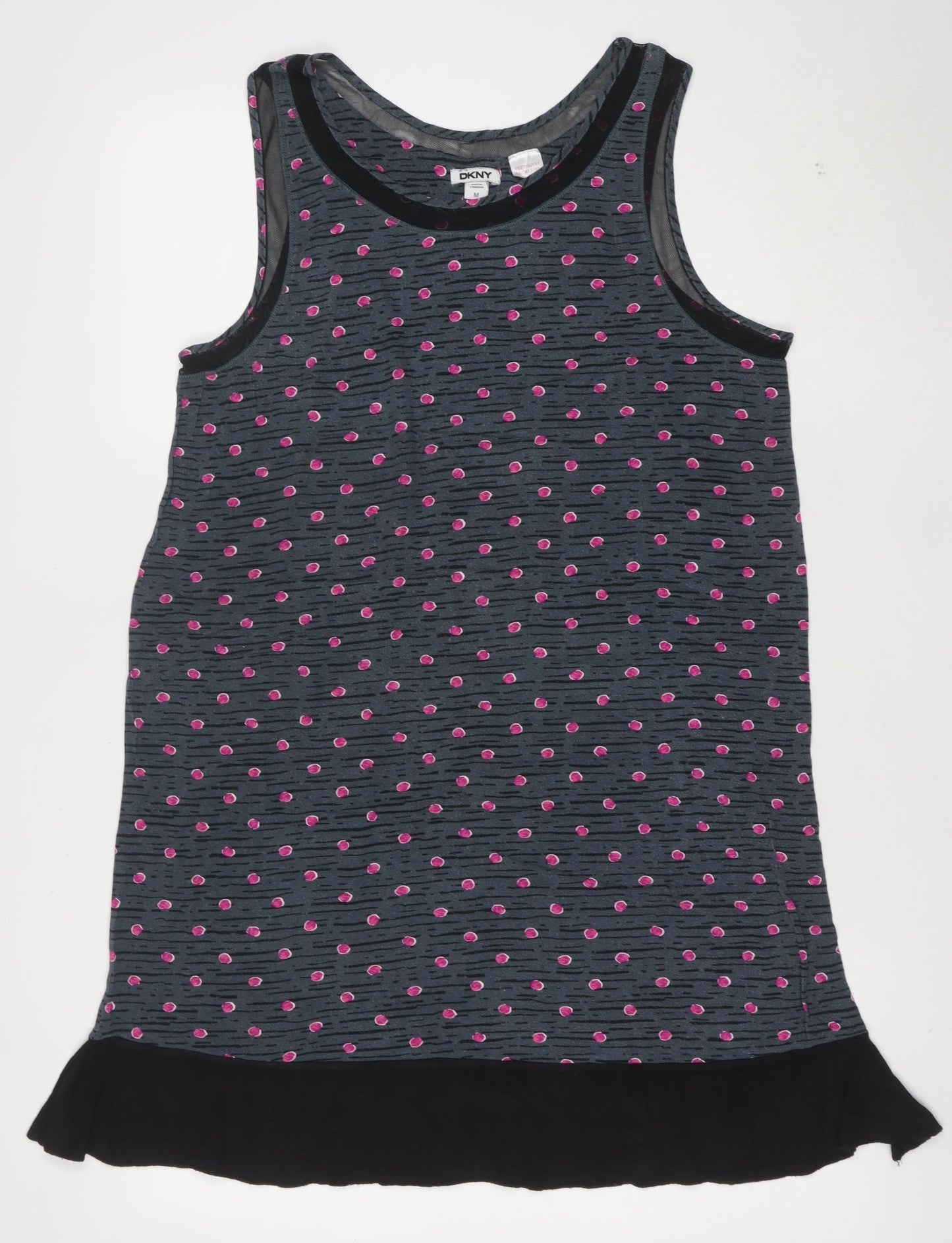 DKNY Women's Grey Polka Dot Tank Dress M Sleeveless Jersey
