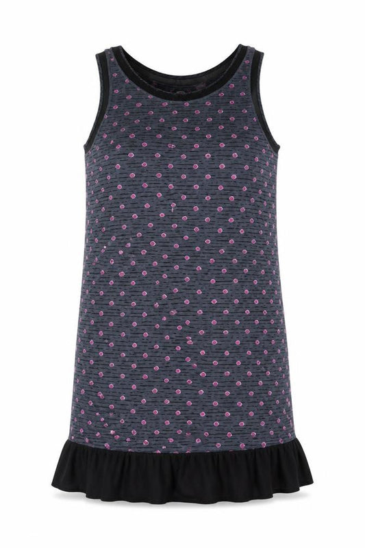 Front view of DKNY Women's Grey Polka Dot Tank Dress M Sleeveless Jersey