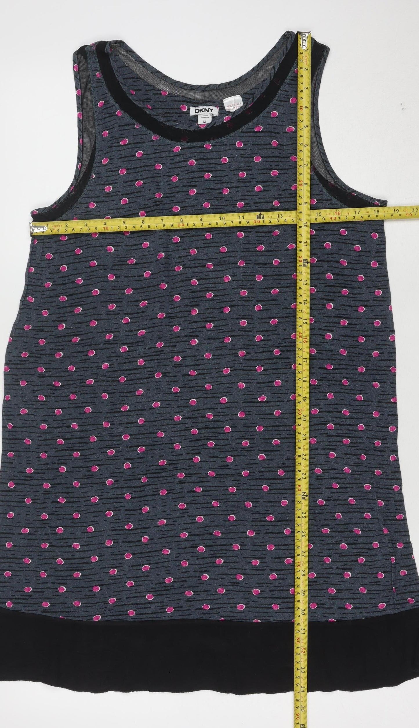 DKNY Women's Grey Polka Dot Tank Dress M Sleeveless Jersey