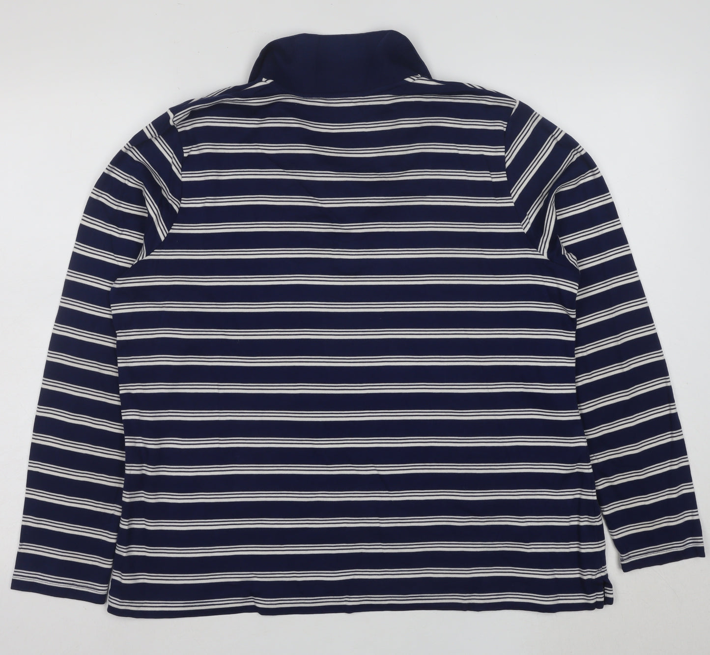 Lands' End Men's Blue Striped Long Sleeve Cotton Polo Shirt L