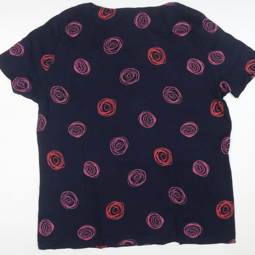 Love Tees Women's Blue Pink Print V-Neck Cotton T-Shirt Size 20