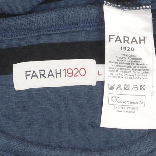 Farah 1920 Men's Blue Striped Cotton Short Sleeve T-Shirt Size L