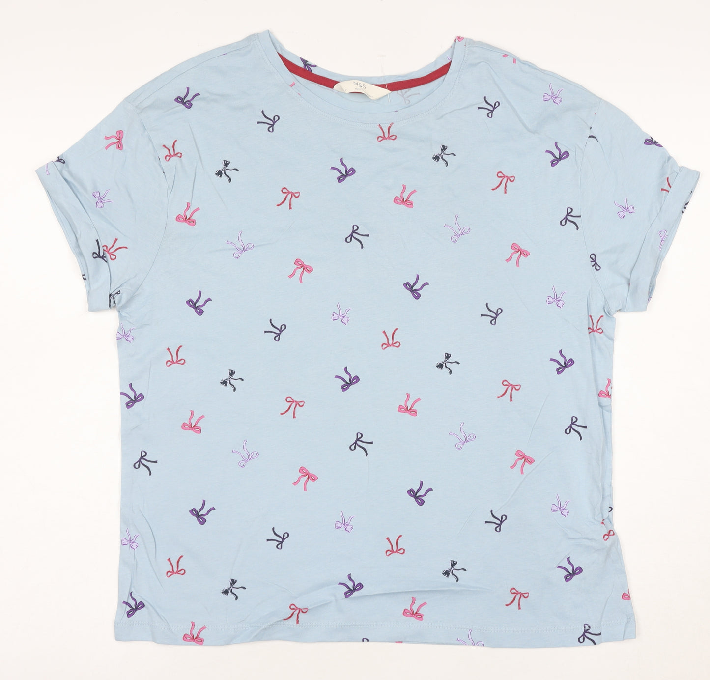 Marks and Spencer Women's Blue Bow Print Cotton T-Shirt M