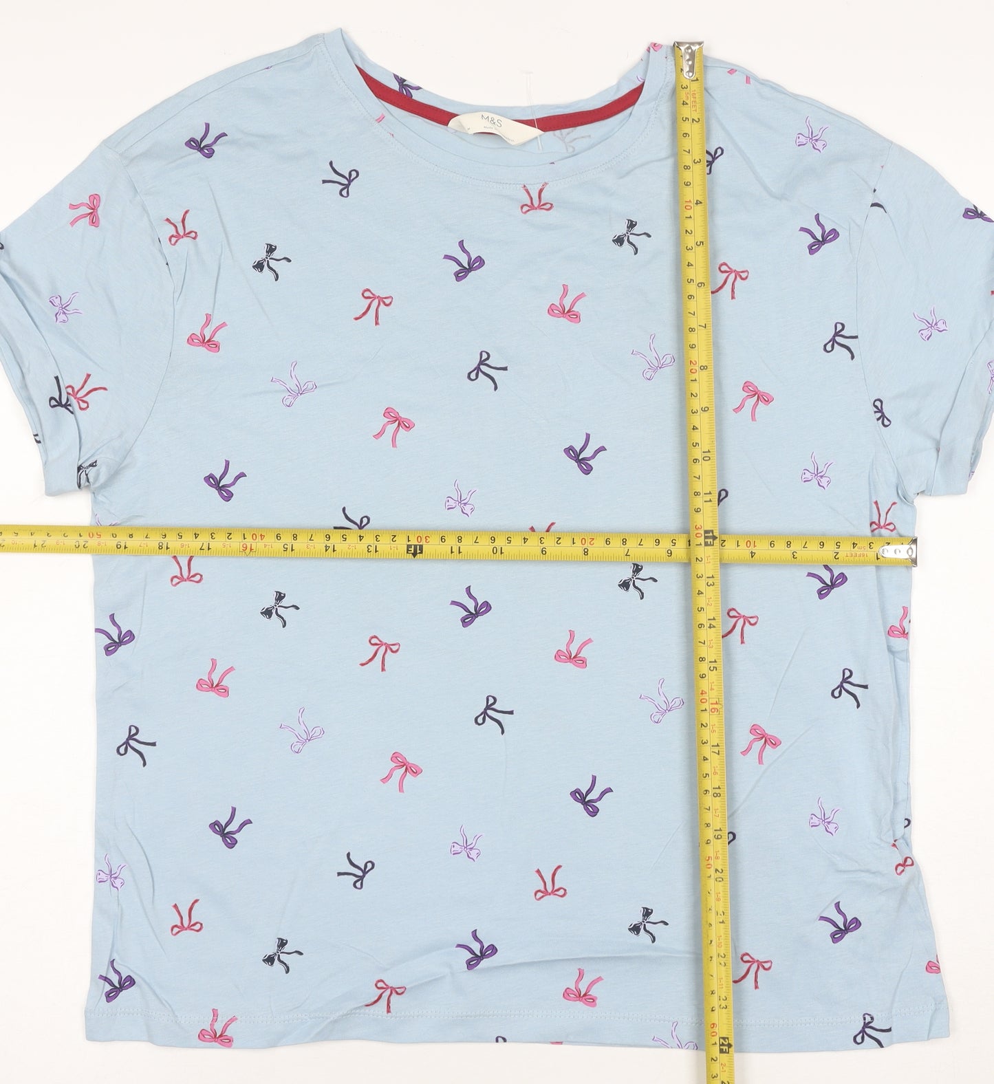 Marks and Spencer Women's Blue Bow Print Cotton T-Shirt M