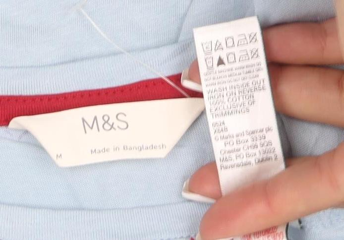 Marks and Spencer Women's Blue Bow Print Cotton T-Shirt M