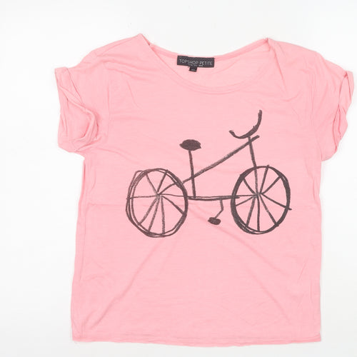 Topshop Petite Pink Bicycle Print Women's Size 10 Cotton T-Shirt