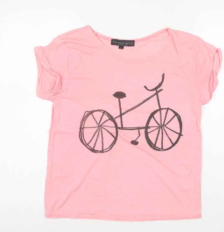 Topshop Petite Pink Bicycle Print Women's Size 10 Cotton T-Shirt