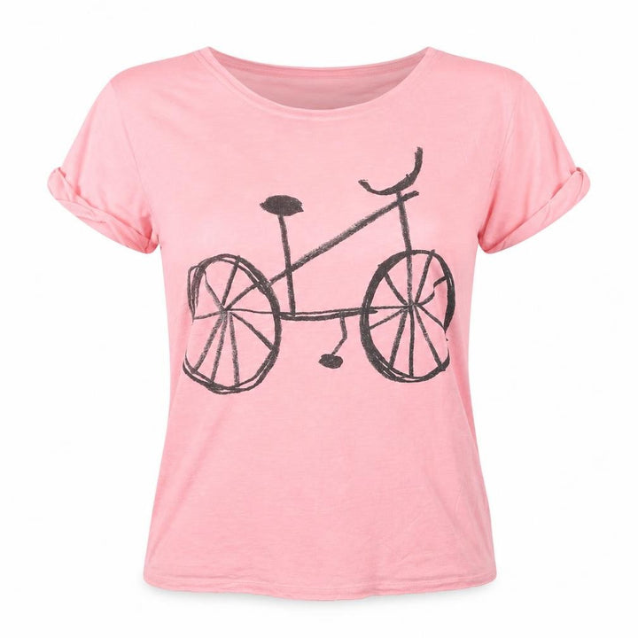Topshop Petite Pink Bicycle Print Women's Size 10 Cotton T-Shirt