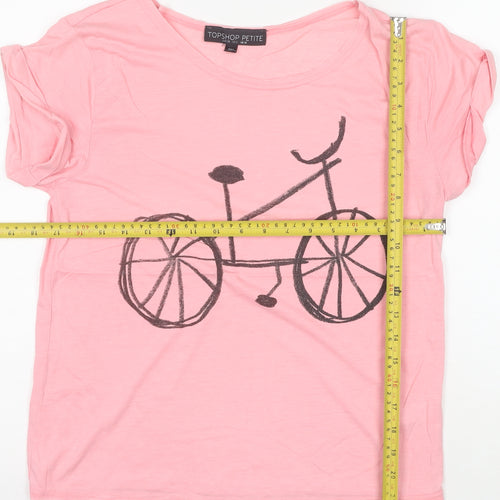 Topshop Petite Pink Bicycle Print Women's Size 10 Cotton T-Shirt