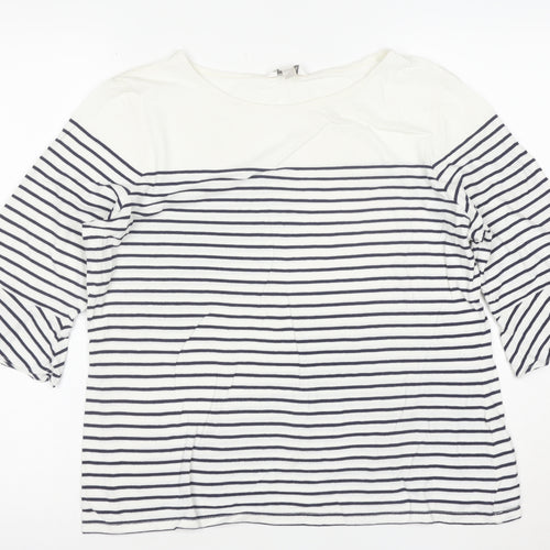 Precis Women’s White Striped 3/4 Sleeve Boat Neck Blouse Size L