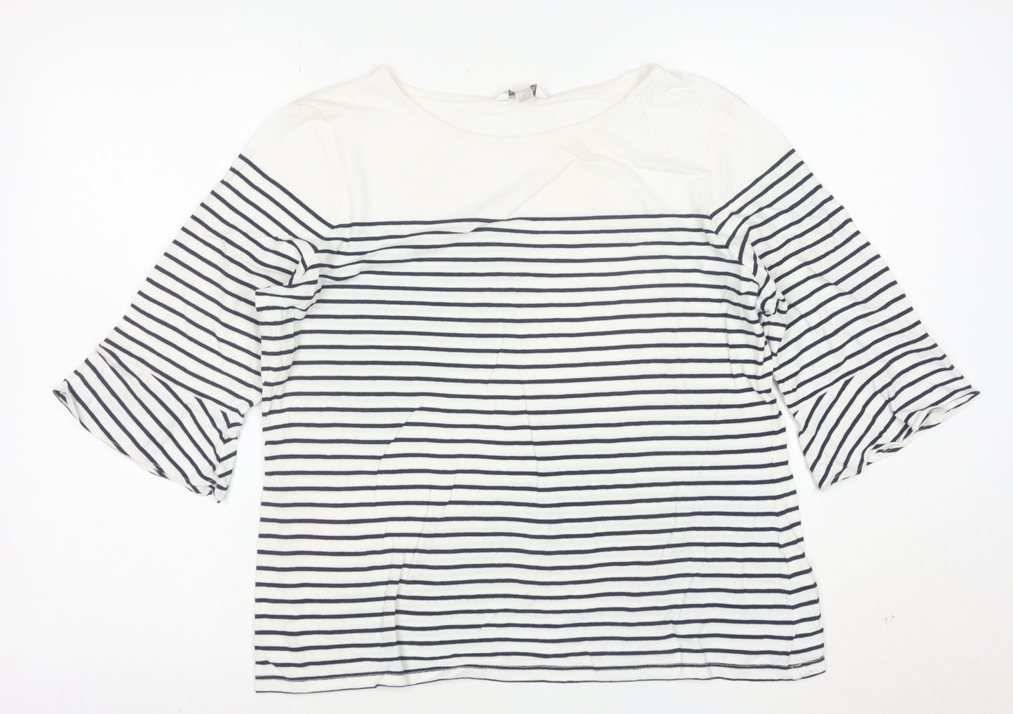 Precis Women’s White Striped 3/4 Sleeve Boat Neck Blouse Size L