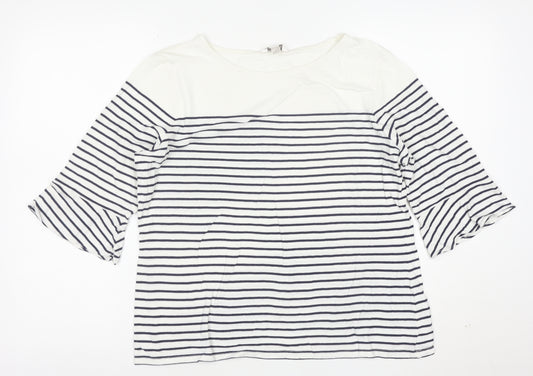 Precis Women’s White Striped 3/4 Sleeve Boat Neck Blouse Size L