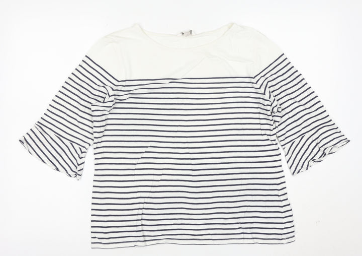 Precis Women’s White Striped 3/4 Sleeve Boat Neck Blouse Size L