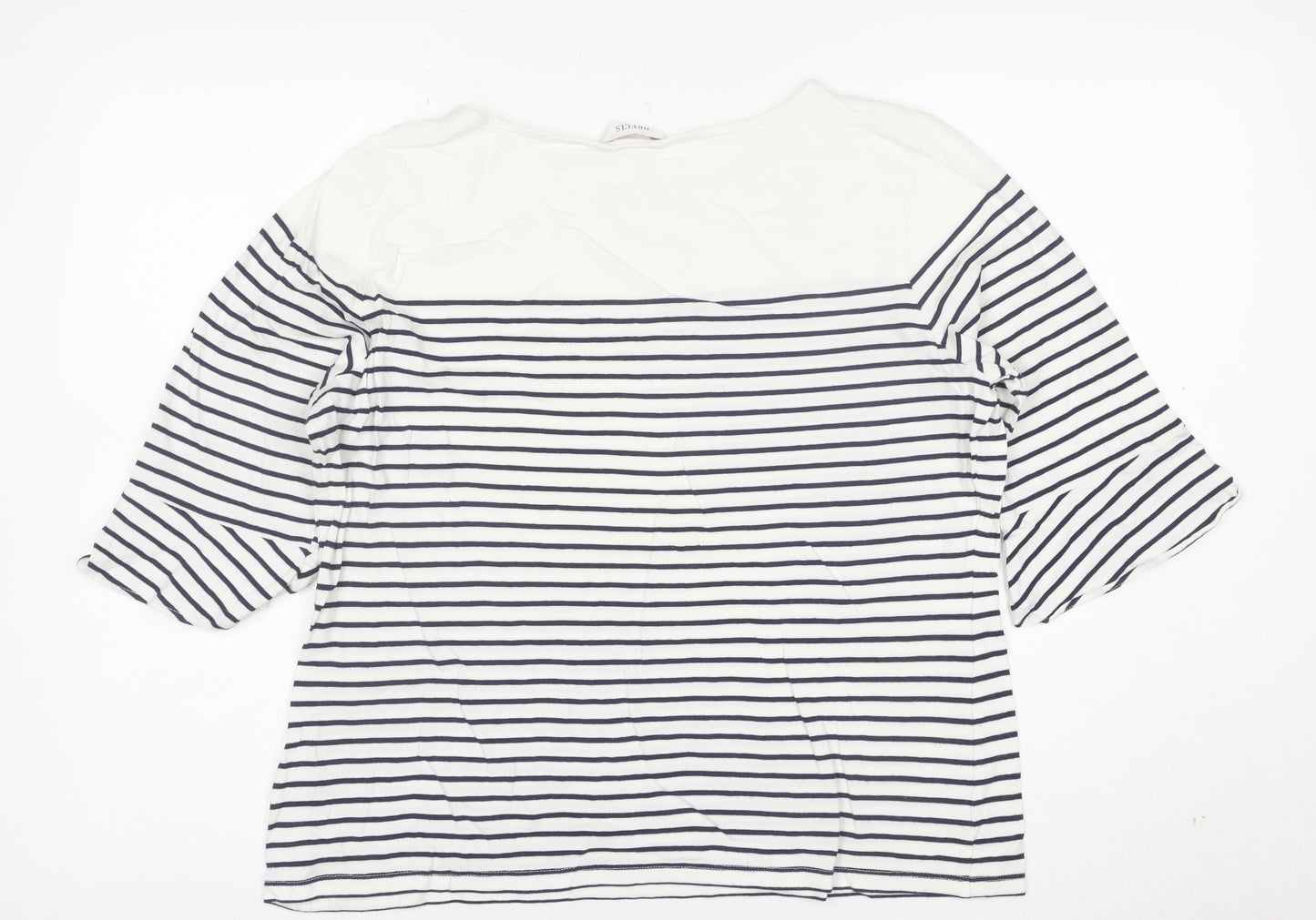 Precis Women’s White Striped 3/4 Sleeve Boat Neck Blouse Size L