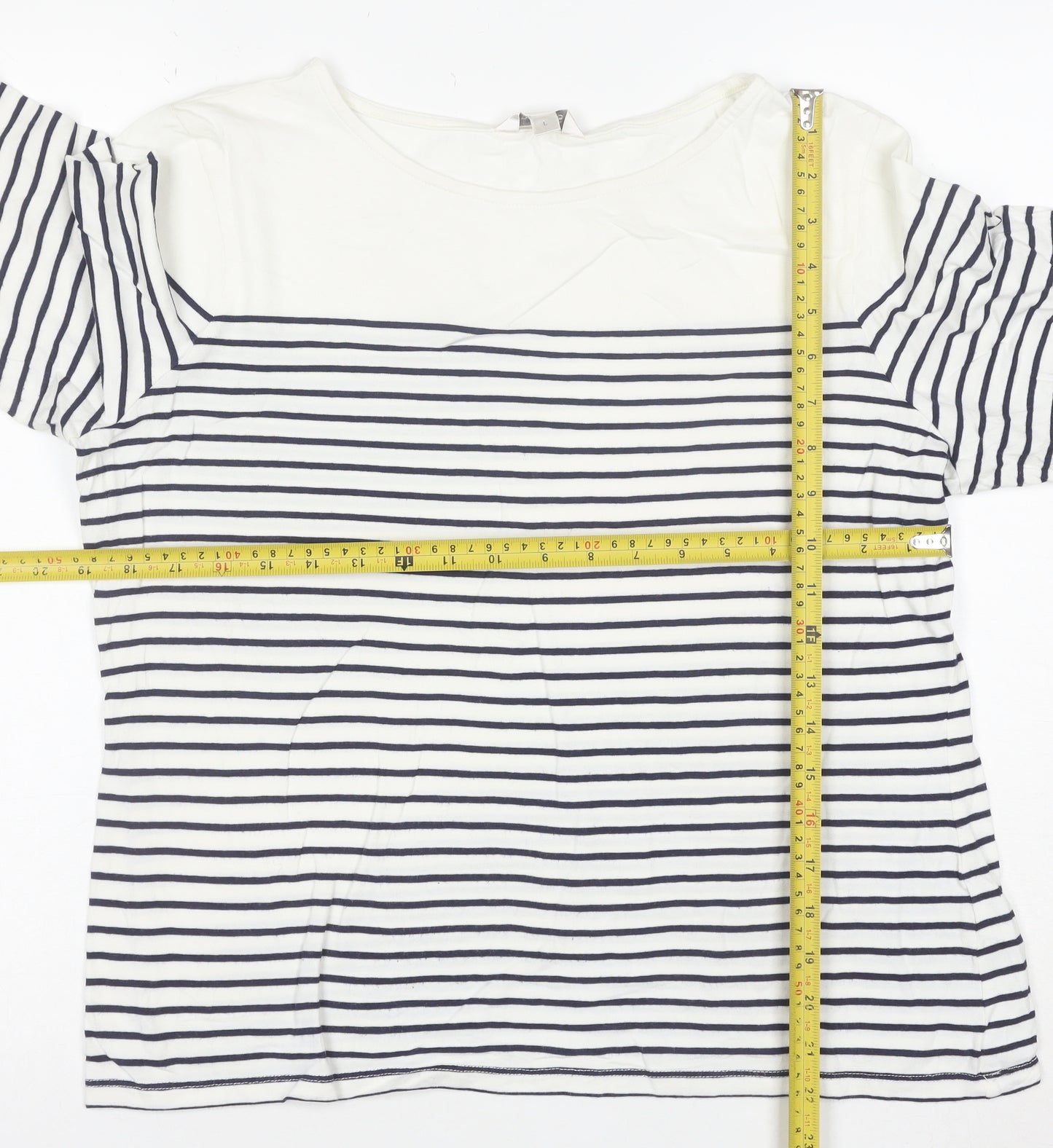 Precis Women’s White Striped 3/4 Sleeve Boat Neck Blouse Size L