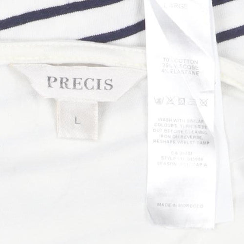 Precis Women’s White Striped 3/4 Sleeve Boat Neck Blouse Size L