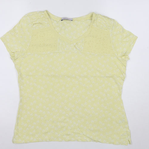 Marks and Spencer Women’s Yellow Floral Short Sleeve Cotton T-Shirt Size 14