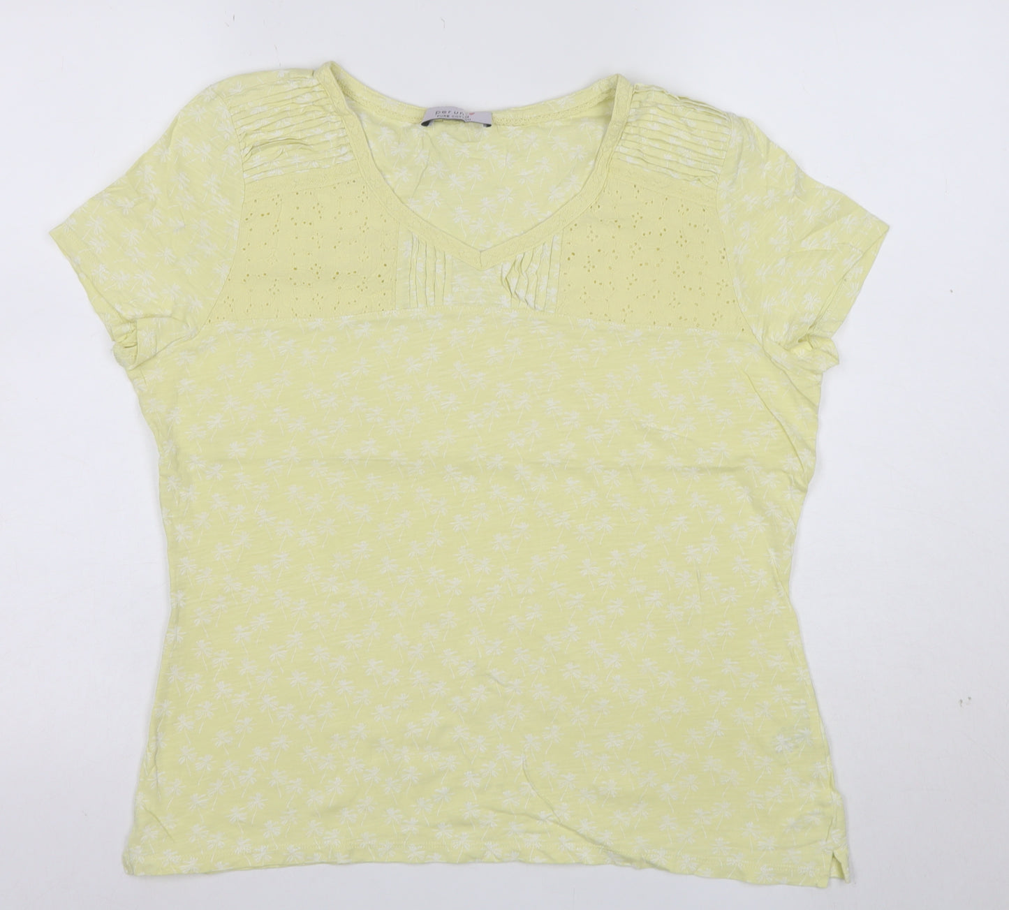 Marks and Spencer Women’s Yellow Floral Short Sleeve Cotton T-Shirt Size 14