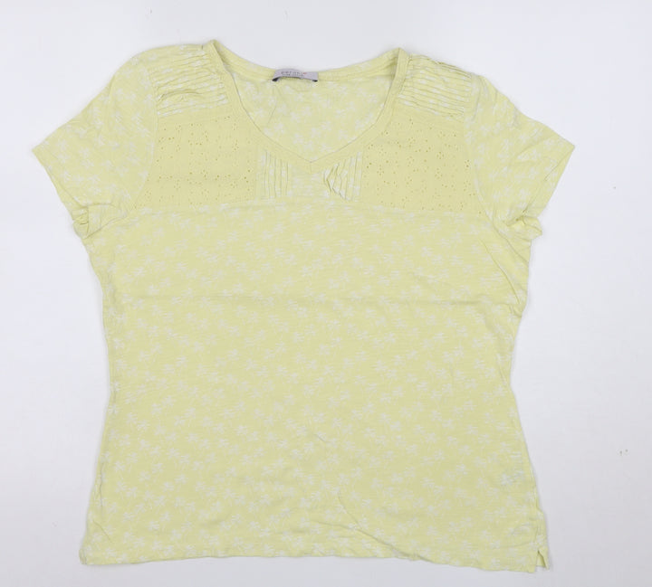 Marks and Spencer Women’s Yellow Floral Short Sleeve Cotton T-Shirt Size 14