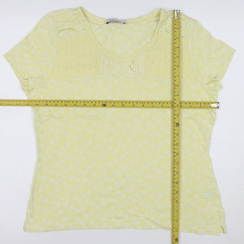 Marks and Spencer Women’s Yellow Floral Short Sleeve Cotton T-Shirt Size 14