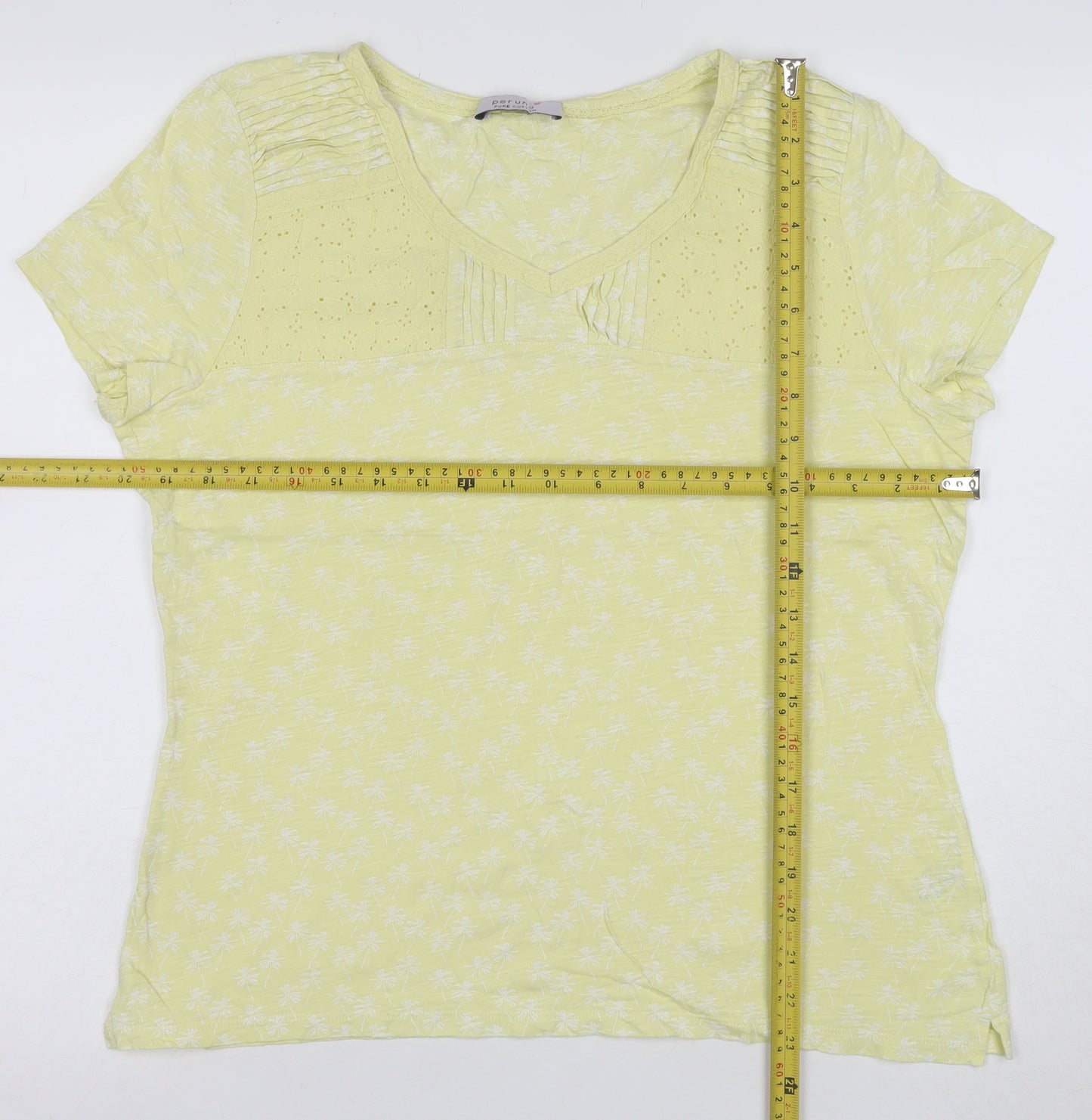 Marks and Spencer Women’s Yellow Floral Short Sleeve Cotton T-Shirt Size 14