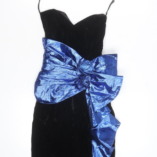 Ginese Sax Women's Black Velvet 80s Bodycon Cocktail Dress Size 10
